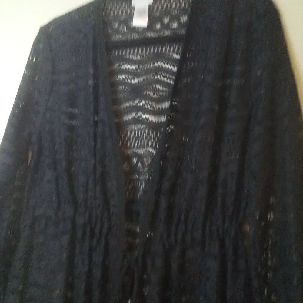 Dotti Cardigan Sweater Women S Long Sleeve Fringe Lace Open Tie Front Black